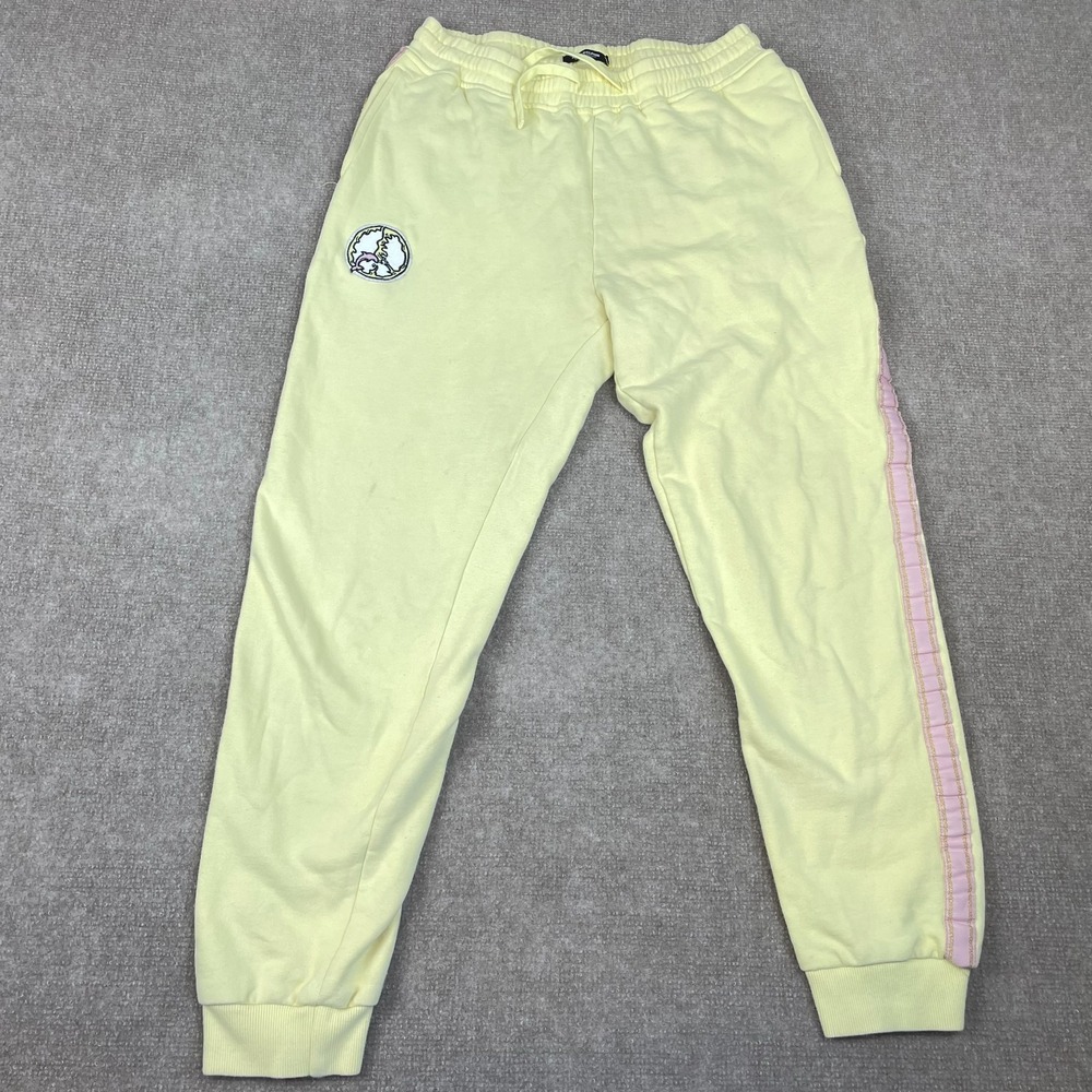 Pink Dolphin Sweatpants Womens Large Yellow Cotton Fleece Lined Drawstring Waist